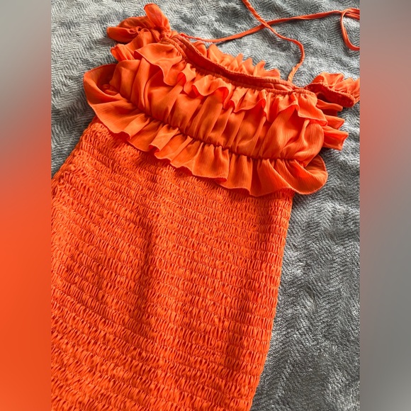 Orange Ruffled Mini Dress - Picture 2 of 3